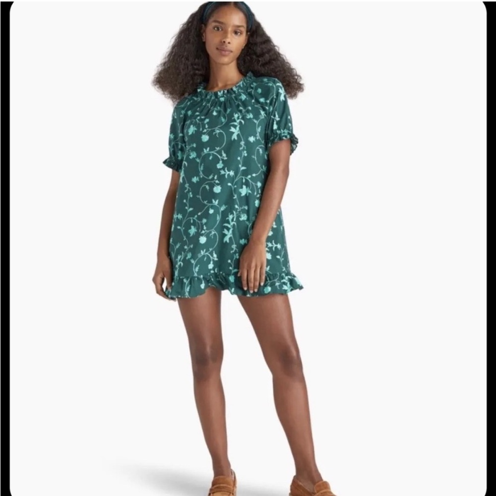 Emerald Green Floral Ruffle Mini Dress